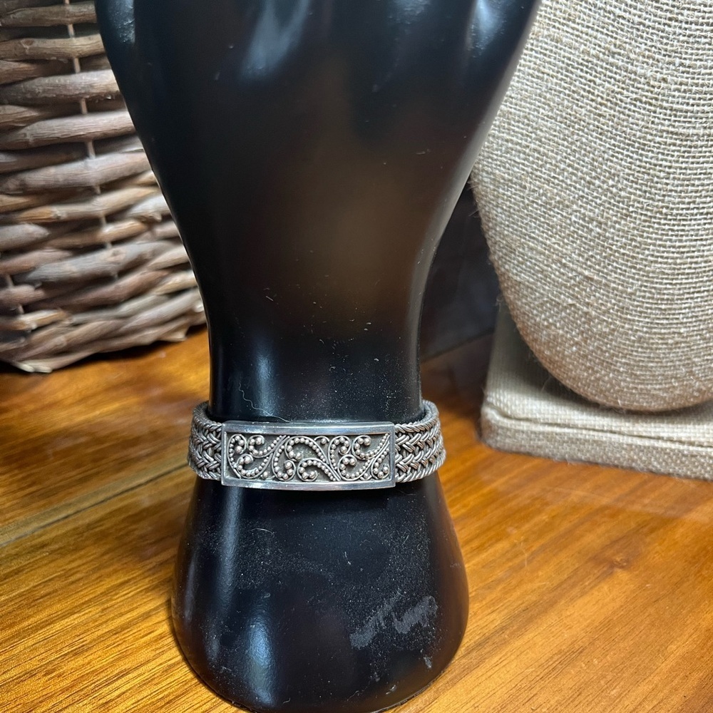 Lois Hill Sterling Silver Bracelet with Intricate Patterns braided band. Toggle